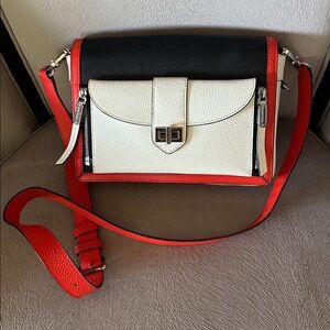 Henri Bendel Rivington Flap Leather Crossbody Bag Colorblock Black Red White